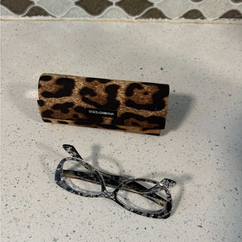 Dolce & Gabbana Brown and Black Glasses with Leopard Print Case